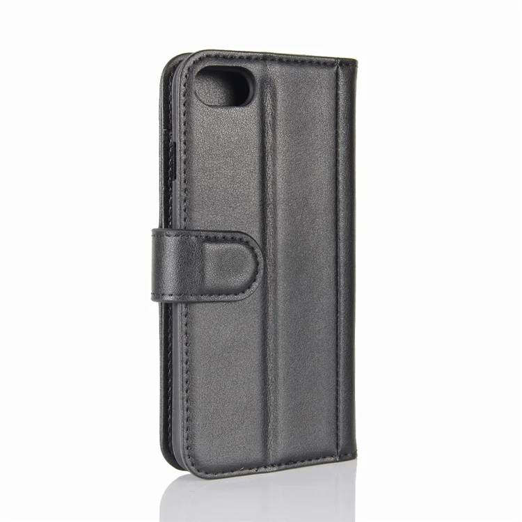 Genuine Split Leather Wallet Phone Protective Cover with Stand for iPhone SE (2020)/SE (2022)/8/7 4.7 inch - Black-Cellmalls