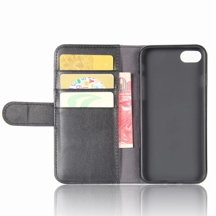 Genuine Split Leather Wallet Phone Protective Cover with Stand for iPhone SE (2020)/SE (2022)/8/7 4.7 inch - Black-Cellmalls