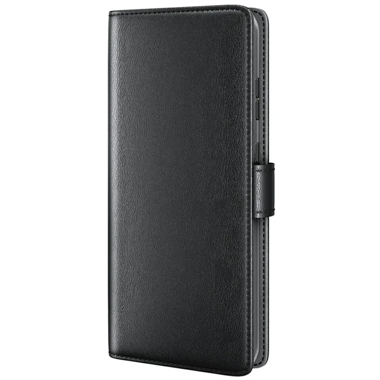 For iPhone 16e Phone Cases Genuine Split Leather Wallet Mobile Cover Stand - Black-Cellmalls