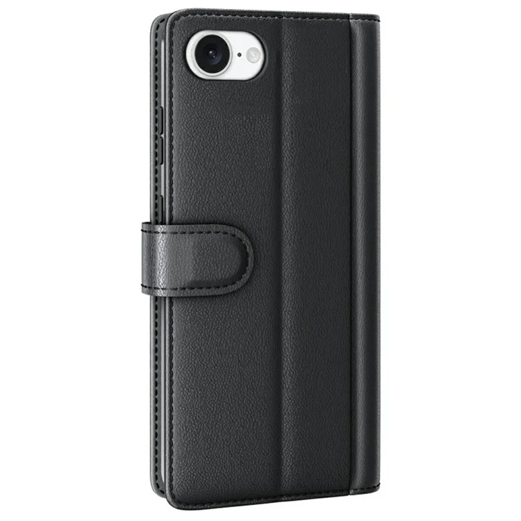 For iPhone 16e Phone Cases Genuine Split Leather Wallet Mobile Cover Stand - Black-Cellmalls