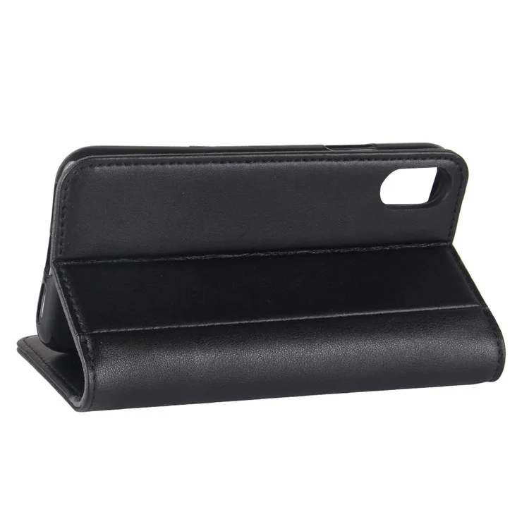 Genuine Leather Wallet Stand Shell Case for iPhone X Cell Phone Accessory - Black-Cellmalls