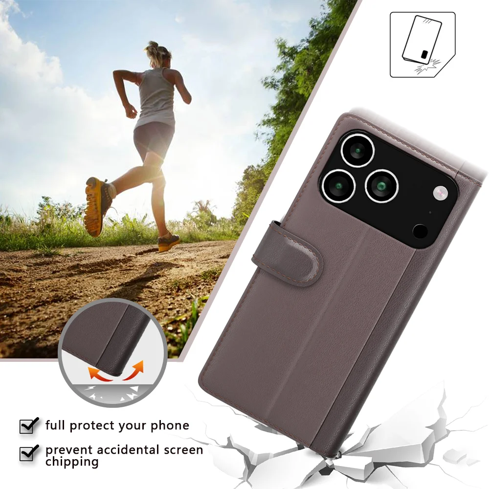 For iPhone 17 Pro Max Case Genuine Split Leather Phone Cover Wallet Card Slot - Black-Cellmalls