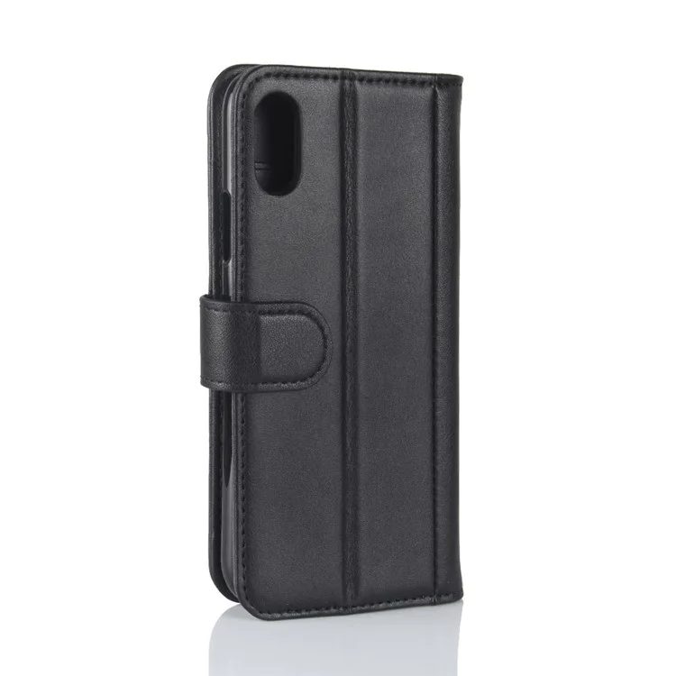 Genuine Leather Wallet Stand Shell Case for iPhone X Cell Phone Accessory - Black-Cellmalls