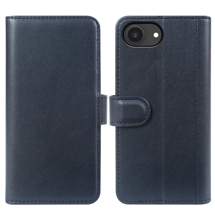 For iPhone 16e Phone Cases Genuine Split Leather Wallet Mobile Cover Stand - Black-Cellmalls