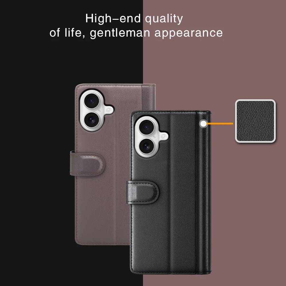 For iPhone 17 Case Genuine Split Leather Phone Cover Wallet Card Slot - Black-Cellmalls