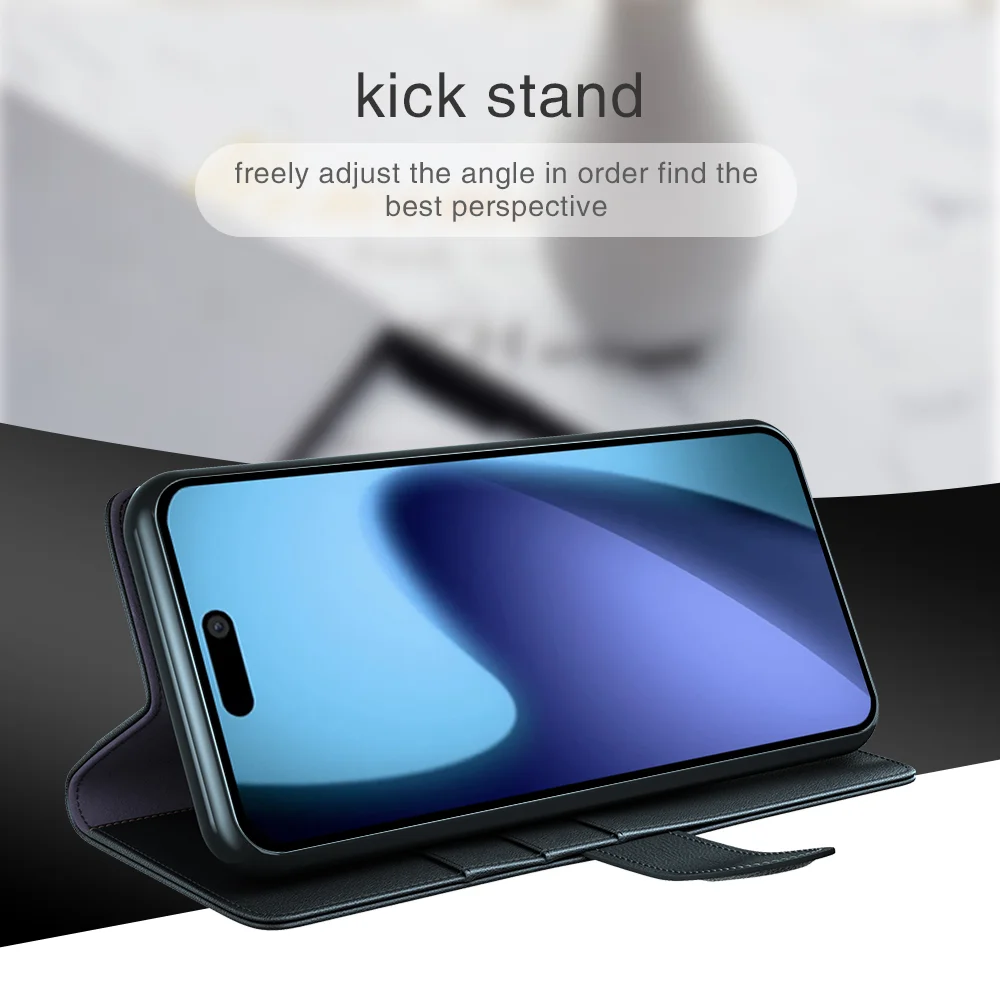 For iPhone 17 Case Genuine Split Leather Phone Cover Wallet Card Slot - Black-Cellmalls