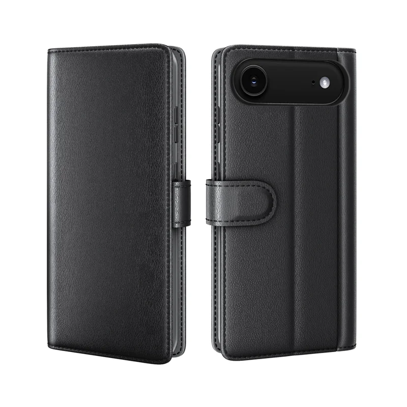 For iPhone 17 Air Case Genuine Split Leather Phone Cover Wallet Card Slot - Black-Cellmalls