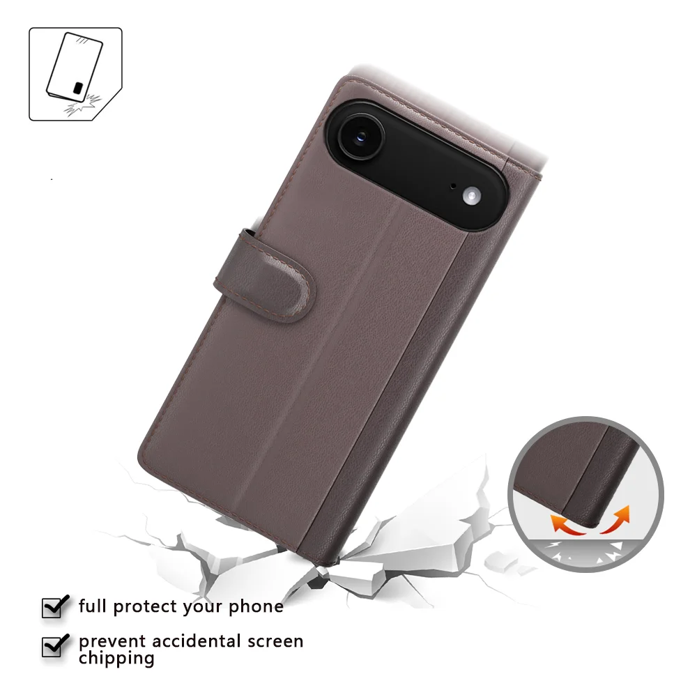 For iPhone 17 Air Case Genuine Split Leather Phone Cover Wallet Card Slot - Black-Cellmalls