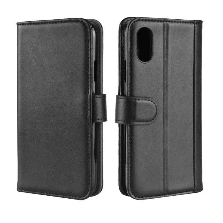 For iPhone XR Phone Cases Genuine Split Leather Wallet Mobile Cover Stand - Black-Cellmalls