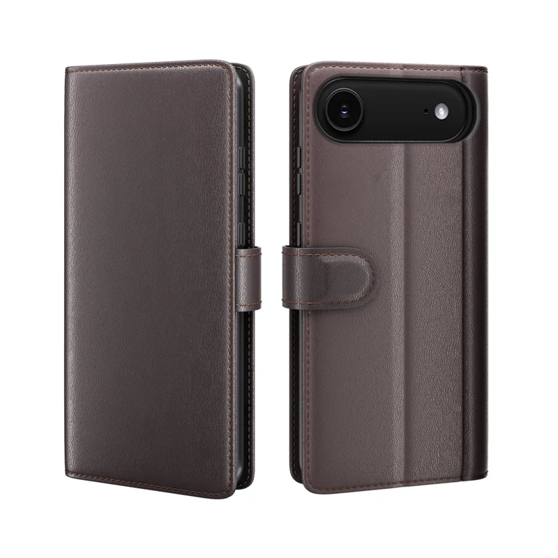 For iPhone 17 Air Case Genuine Split Leather Phone Cover Wallet Card Slot - Black-Cellmalls
