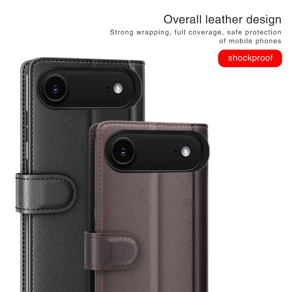 For iPhone 17 Air Case Genuine Split Leather Phone Cover Wallet Card Slot - Black-Cellmalls