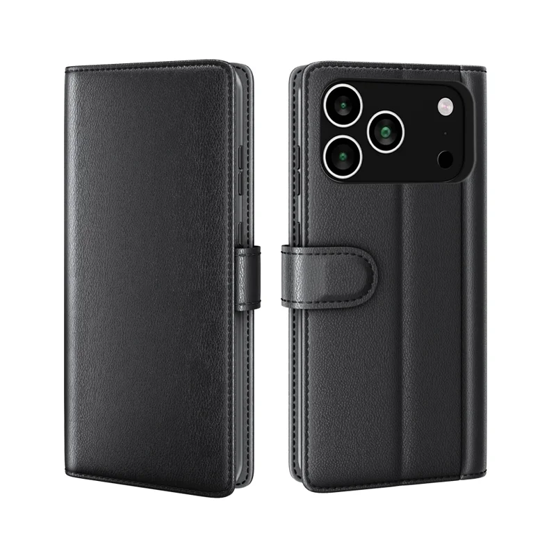 For iPhone 17 Pro Case Genuine Split Leather Phone Cover Wallet Card Slot - Black-Cellmalls