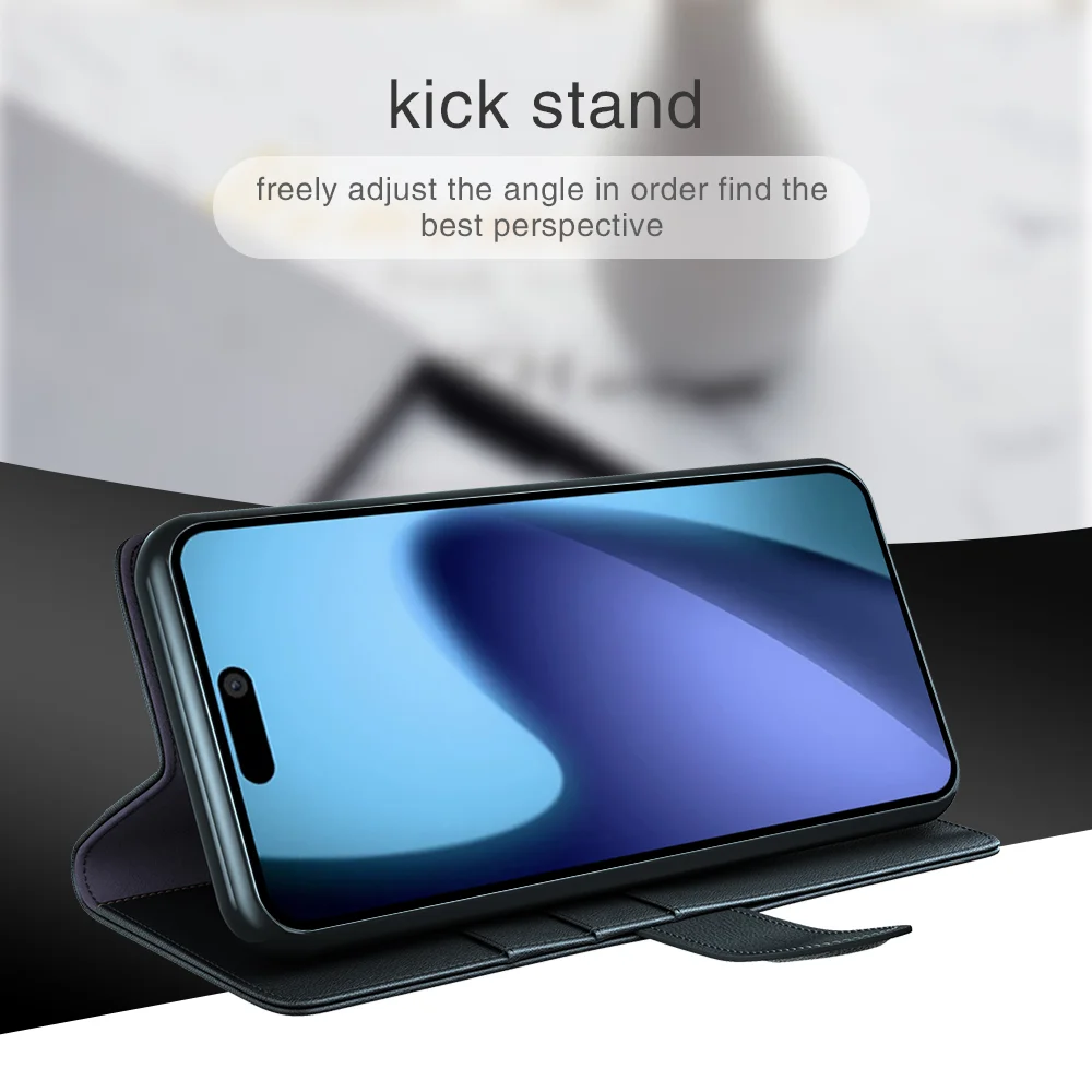 For iPhone 17 Air Case Genuine Split Leather Phone Cover Wallet Card Slot - Black-Cellmalls