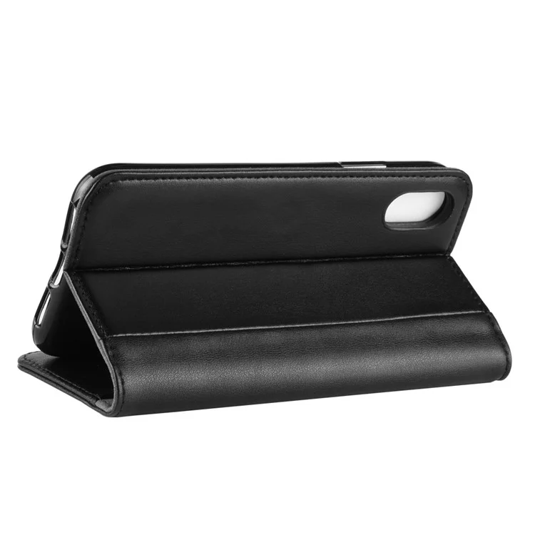 For iPhone XS Max Phone Cases Genuine Split Leather Wallet Mobile Cover Stand - Black-Cellmalls