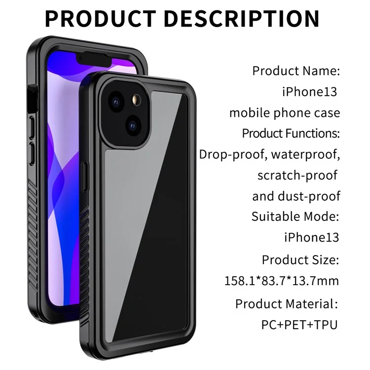 Fs Anti-Drop Series IP68 Dustproof Waterproof Clear Phone Case for iPhone 13 6.1 inch-Cellmalls