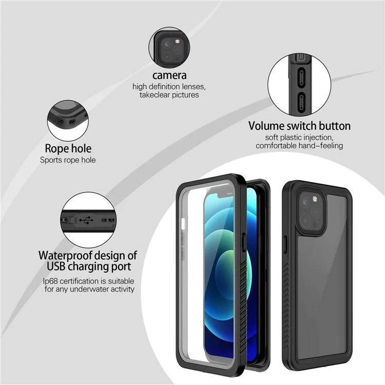 For iPhone 12 Pro FS Series IP68 Waterproof Dustproof Case Clear Full Body Shockproof Phone Cover-Cellmalls