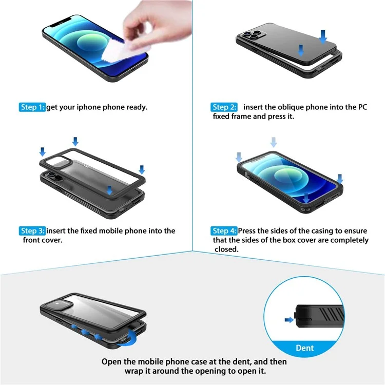 For iPhone 12 Pro FS Series IP68 Waterproof Dustproof Case Clear Full Body Shockproof Phone Cover-Cellmalls