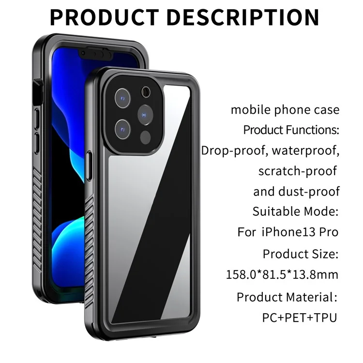 Fs Anti-Drop Series IP68 Light Slim Impact-Resistant Waterproof Clear Phone Case for iPhone 13 Pro 6.1 inch-Cellmalls