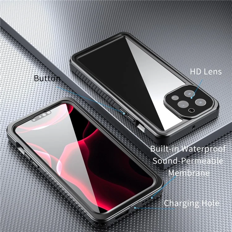 IP68 Waterproof IP6X Anti-dust Transparent Back TPU+PC+PET Hybrid Phone Case for iPhone 13 Pro Max 6.7 inch-Cellmalls
