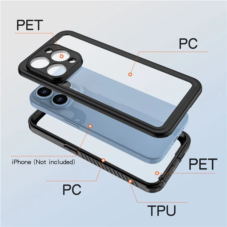 FS Series For iPhone 15 Pro IP68 Waterproof Drop-proof Phone Case Clear Back Diving Swimming Cover-Cellmalls