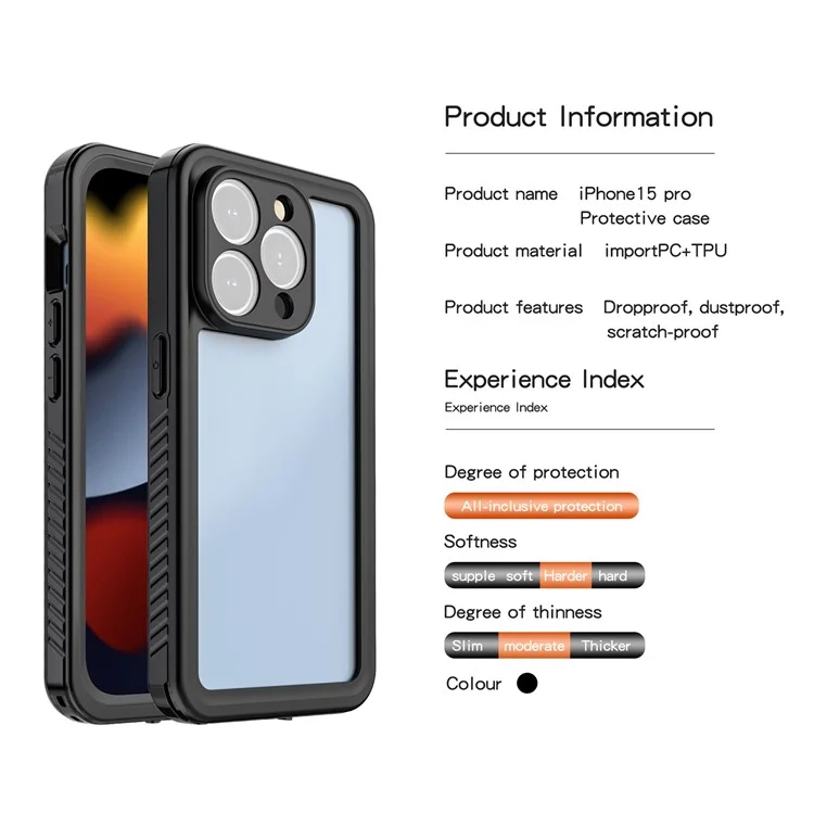 FS Series For iPhone 15 Pro IP68 Waterproof Drop-proof Phone Case Clear Back Diving Swimming Cover-Cellmalls