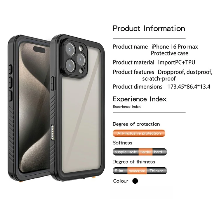 REDPEPPER FS Series For iPhone 16 Pro Max Phone Case IP68 Waterproof Clear Back Panel Phone Cover-Cellmalls