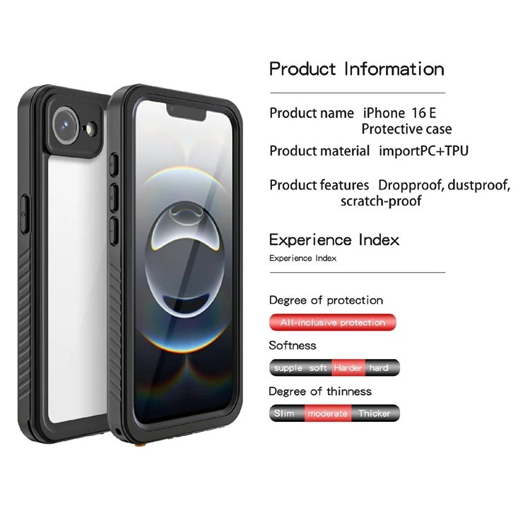 REDPEPPER FS  /  FM Series For iPhone 16e Waterproof Case IP68 Shockproof Phone Cover - Black-Cellmalls