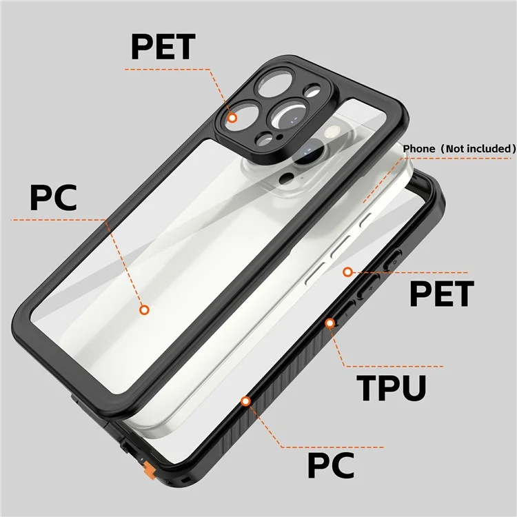 REDPEPPER FS Series For iPhone 16 Pro Phone Case IP68 Waterproof Clear Back Panel Phone Cover-Cellmalls