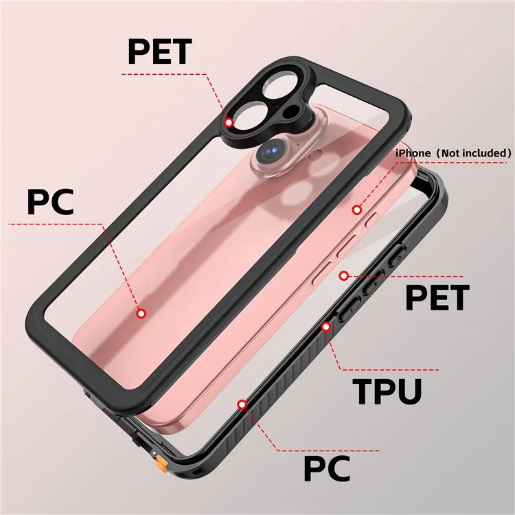 REDPEPPER FS Series For iPhone 16 Cell Phone Case IP68 Waterproof Clear Back Panel Phone Cover-Cellmalls