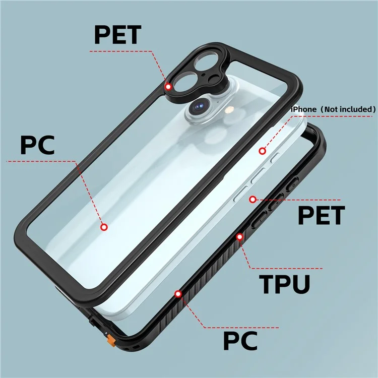 REDPEPPER FS Series For iPhone 16 Plus Phone Case IP68 Waterproof Clear Back Panel Phone Cover-Cellmalls