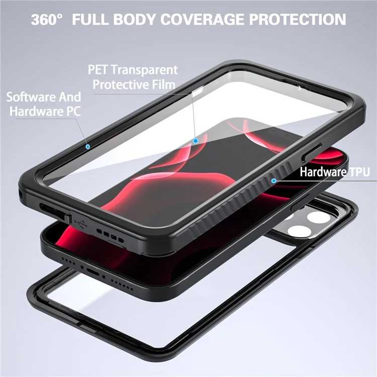 IP68 Waterproof IP6X Anti-dust Transparent Back TPU+PC+PET Hybrid Phone Case for iPhone 13 Pro Max 6.7 inch-Cellmalls