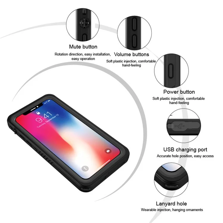 FS Series IP68 Waterproof Case for iPhone X / XS , Full Body Underwater Protective Clear Phone Cover-Cellmalls