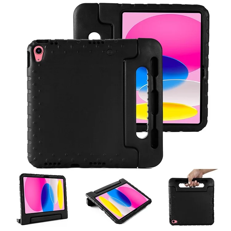 For iPad (2025) / 10.9 (2022) Protective EVA Case Anti-Fall Tablet Cover Shockproof Case with Kickstand Handle - Black-Cellmalls
