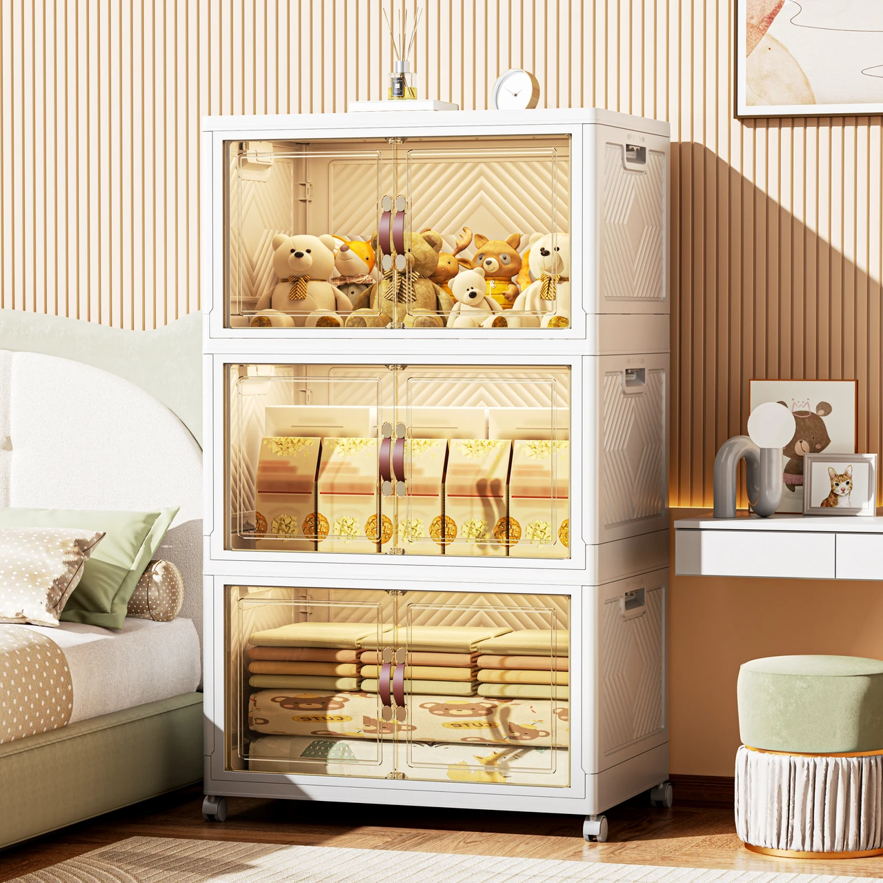 UREY 4 Pack Large Collapsible Plastic Storage Bins with Wheels - 21 Gal, Folding Stackable Closet Organizers with Lids, Ideal for Kids Over 10 Years