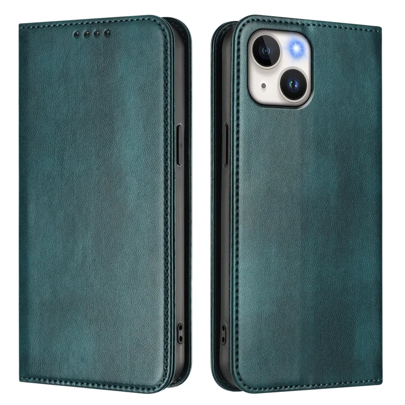 For iPhone 15 Wallet Cases Retro Texture RFID Blocking Leather Phone Cover - Mint Green-Cellmalls