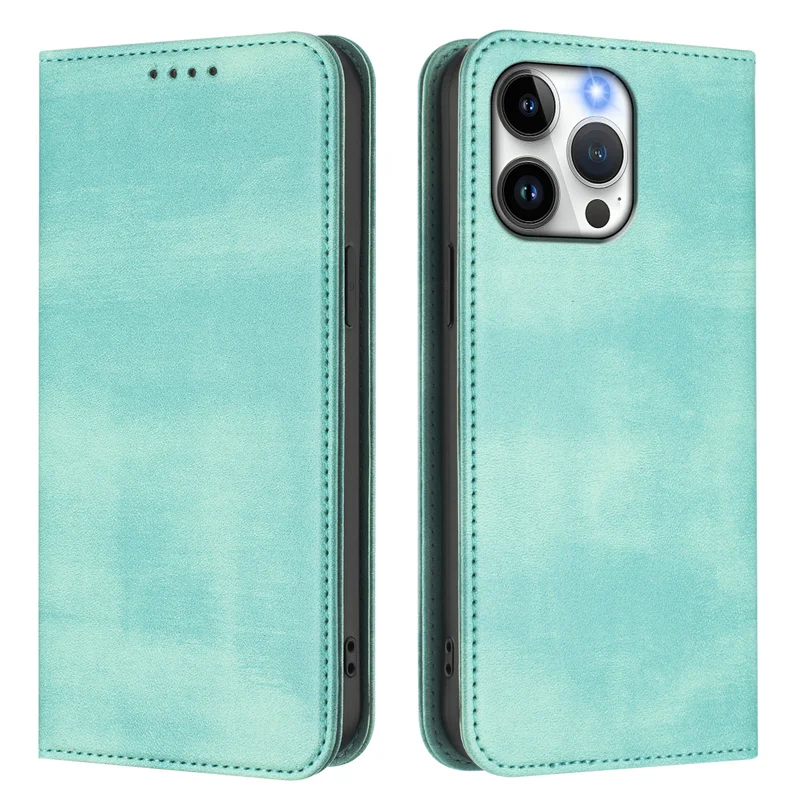 For iPhone 15 Pro Max Wallet Cases Retro Texture RFID Blocking Leather Phone Cover - Mint Green-Cellmalls