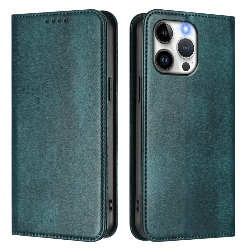 For iPhone 15 Pro Max Wallet Cases Retro Texture RFID Blocking Leather Phone Cover - Mint Green-Cellmalls