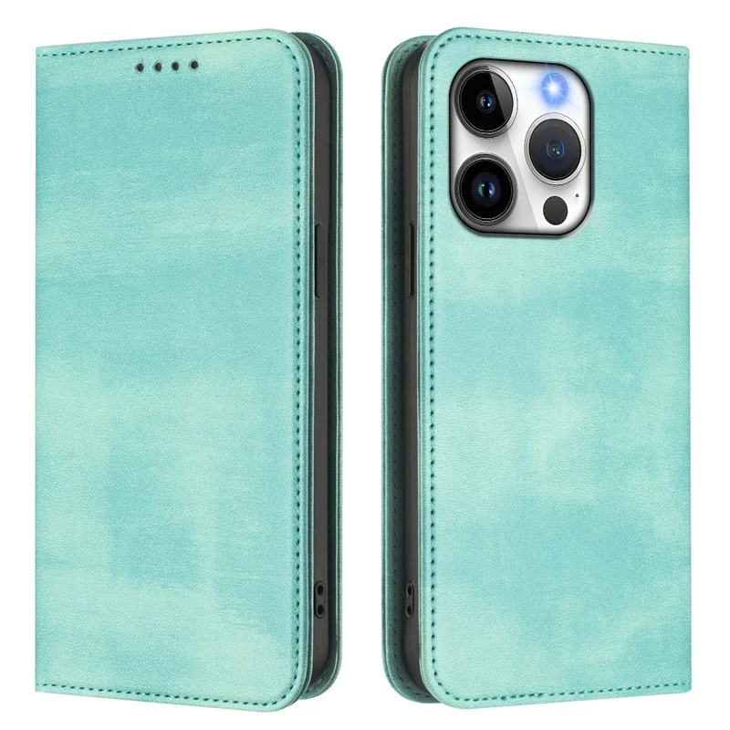 For iPhone 15 Pro Wallet Cases Retro Texture RFID Blocking Leather Phone Cover - Mint Green-Cellmalls