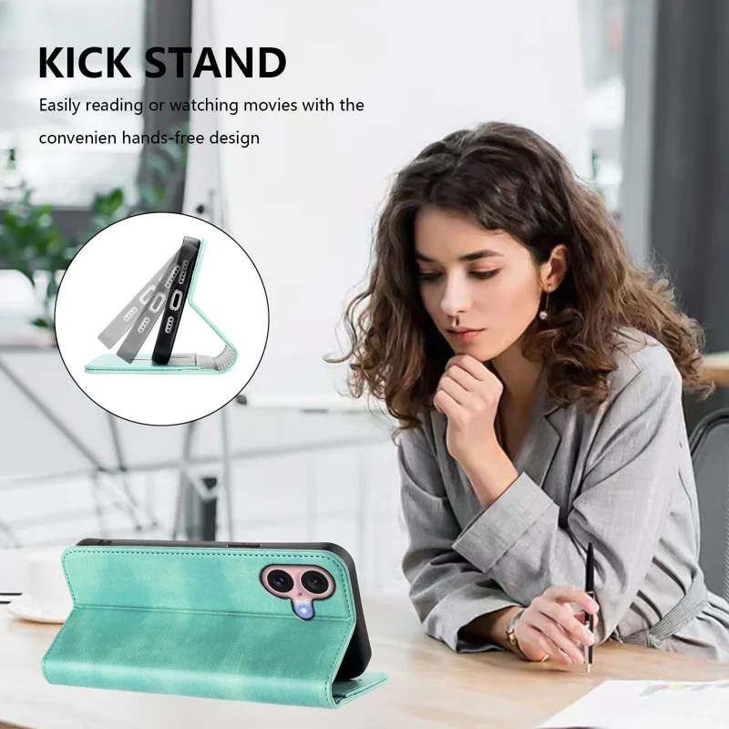 For iPhone 16 Wallet Cases Retro Texture RFID Blocking Leather Phone Cover - Mint Green-Cellmalls