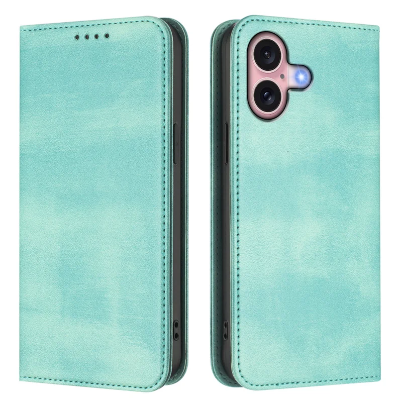 For iPhone 16 Wallet Cases Retro Texture RFID Blocking Leather Phone Cover - Mint Green-Cellmalls