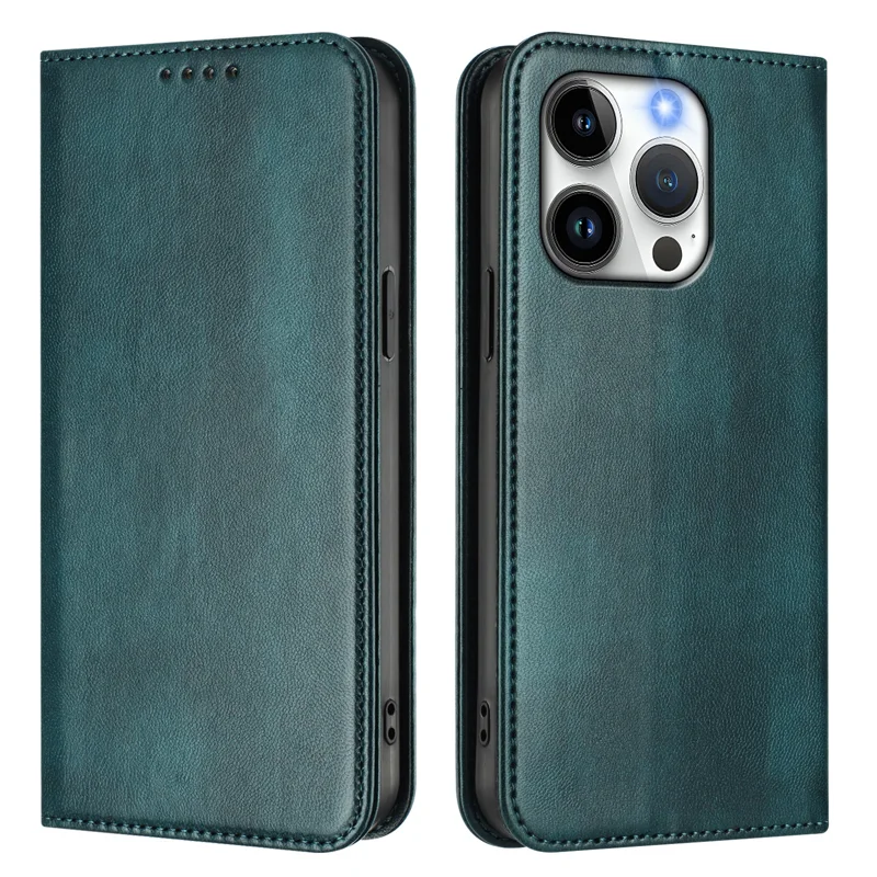 For iPhone 15 Pro Wallet Cases Retro Texture RFID Blocking Leather Phone Cover - Mint Green-Cellmalls