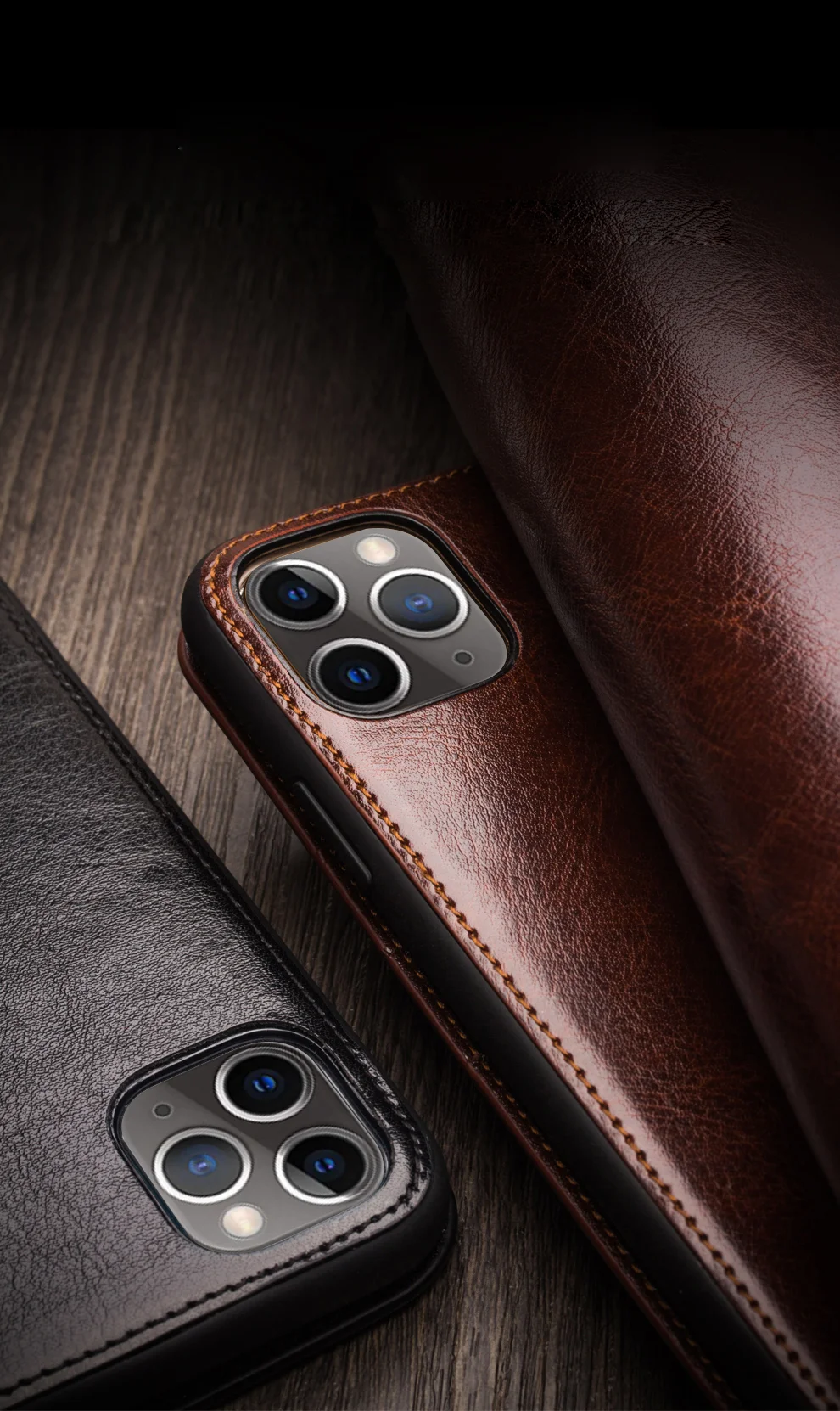 QIALINO Genuine Cowhide Leather Wallet Case for iPhone 11 Pro Max 6.5 inch (2019) - Black-Cellmalls