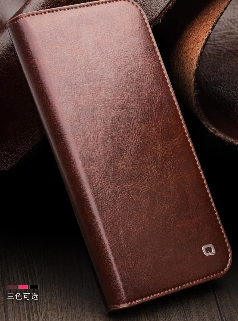 QIALINO For iPhone 12 Pro Max 6.7 inch Genuine Cowhide Leather Phone Case Wallet Stand Shockproof Protective Cover - Black-Cellmalls