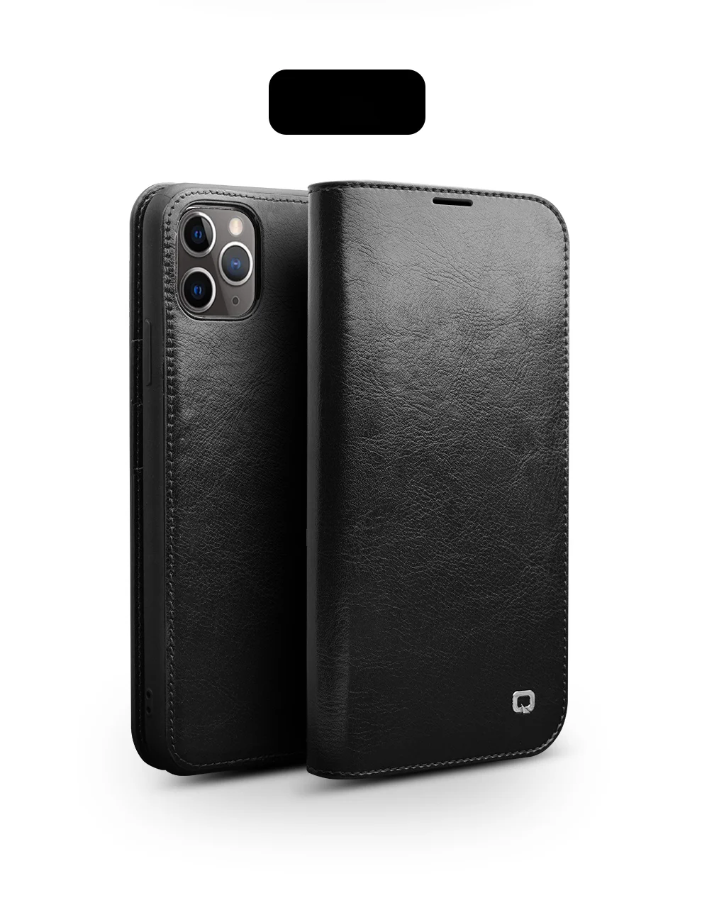 QIALINO Genuine Cowhide Leather Wallet Case for iPhone 11 Pro Max 6.5 inch (2019) - Black-Cellmalls