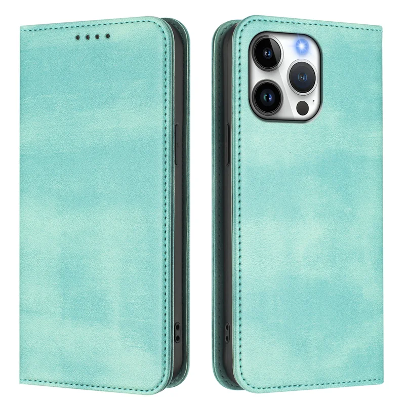 For iPhone 16 Pro Max Wallet Cases Retro Texture RFID Blocking Leather Phone Cover - Mint Green-Cellmalls