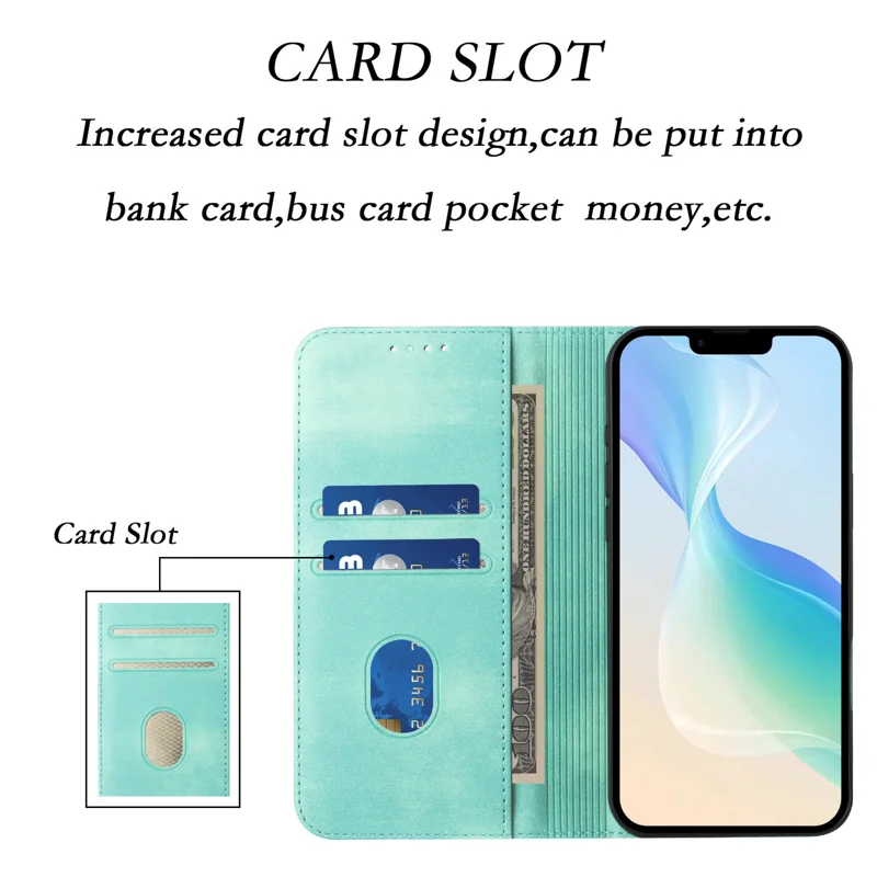 For iPhone 16 Pro Max Wallet Cases Retro Texture RFID Blocking Leather Phone Cover - Mint Green-Cellmalls