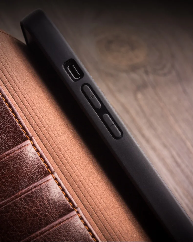 QIALINO For iPhone 12 Pro Max 6.7 inch Genuine Cowhide Leather Phone Case Wallet Stand Shockproof Protective Cover - Black-Cellmalls