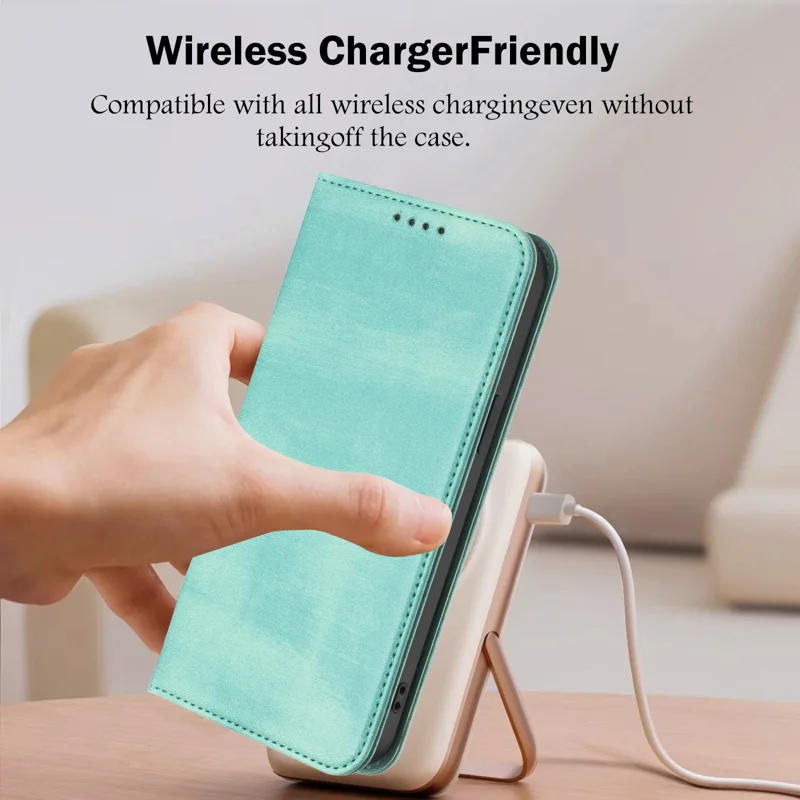 For iPhone 16 Pro Max Wallet Cases Retro Texture RFID Blocking Leather Phone Cover - Mint Green-Cellmalls