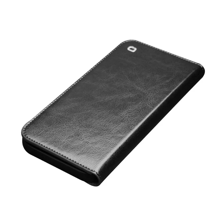 QIALINO For iPhone 13 Pro 6.1 inch Wallet Stand Phone Cover Top Layer Cowhide Leather + TPU Cover Shell - Black-Cellmalls