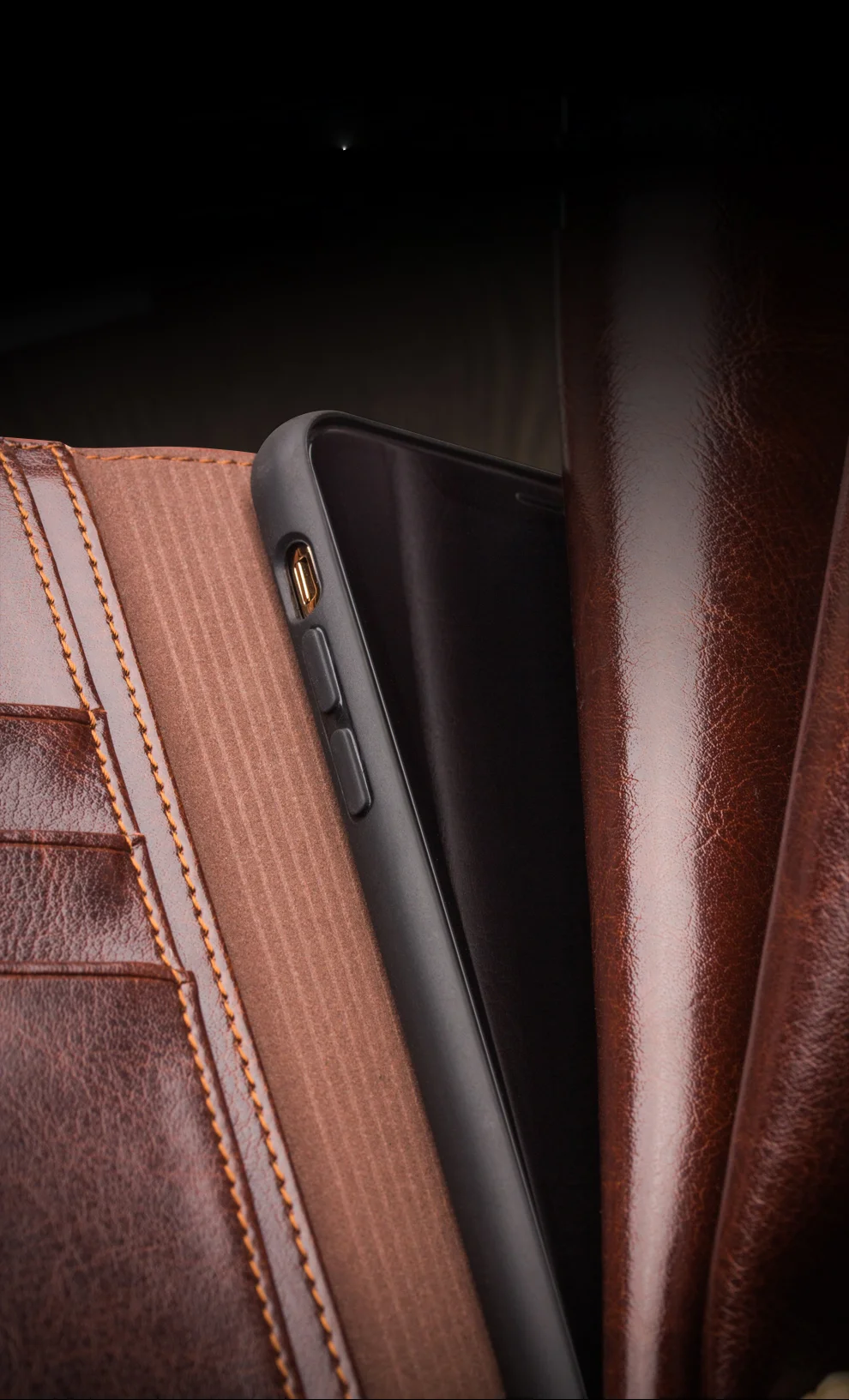 QIALINO For iPhone 11 6.1 inch Phone Case Genuine Cowhide Leather Wallet Protective Cover Shell - Black-Cellmalls